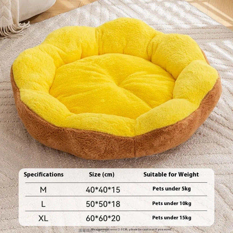 Thick rabbit plush detachable cat bed in round nest design with brown grey colour