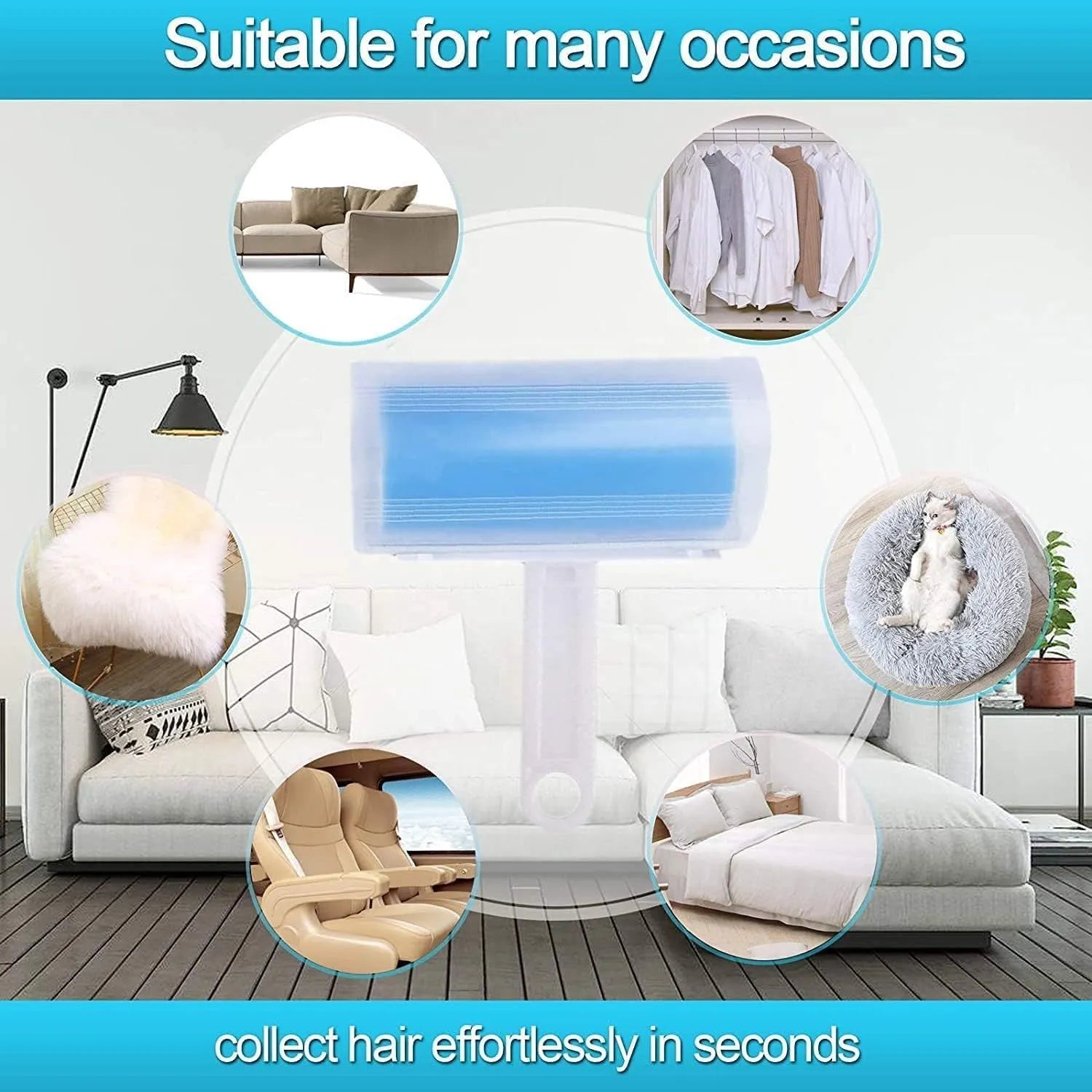 Washable reusable lint roller with cover for pet hair removal on fabrics