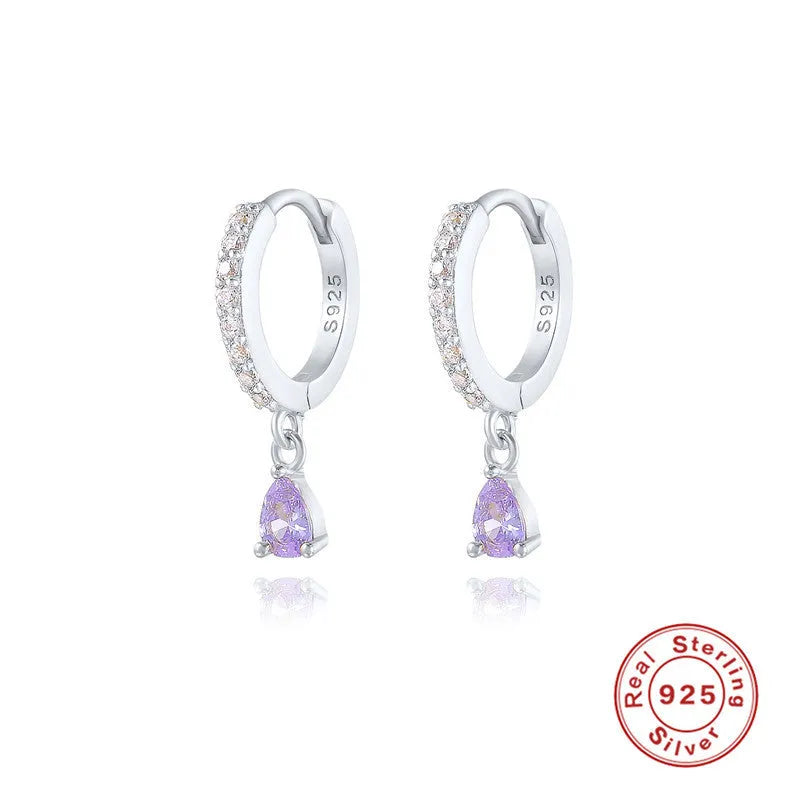 S925 sterling silver geometric water drop earrings with electroplated gold or silver finishes and gemstone options