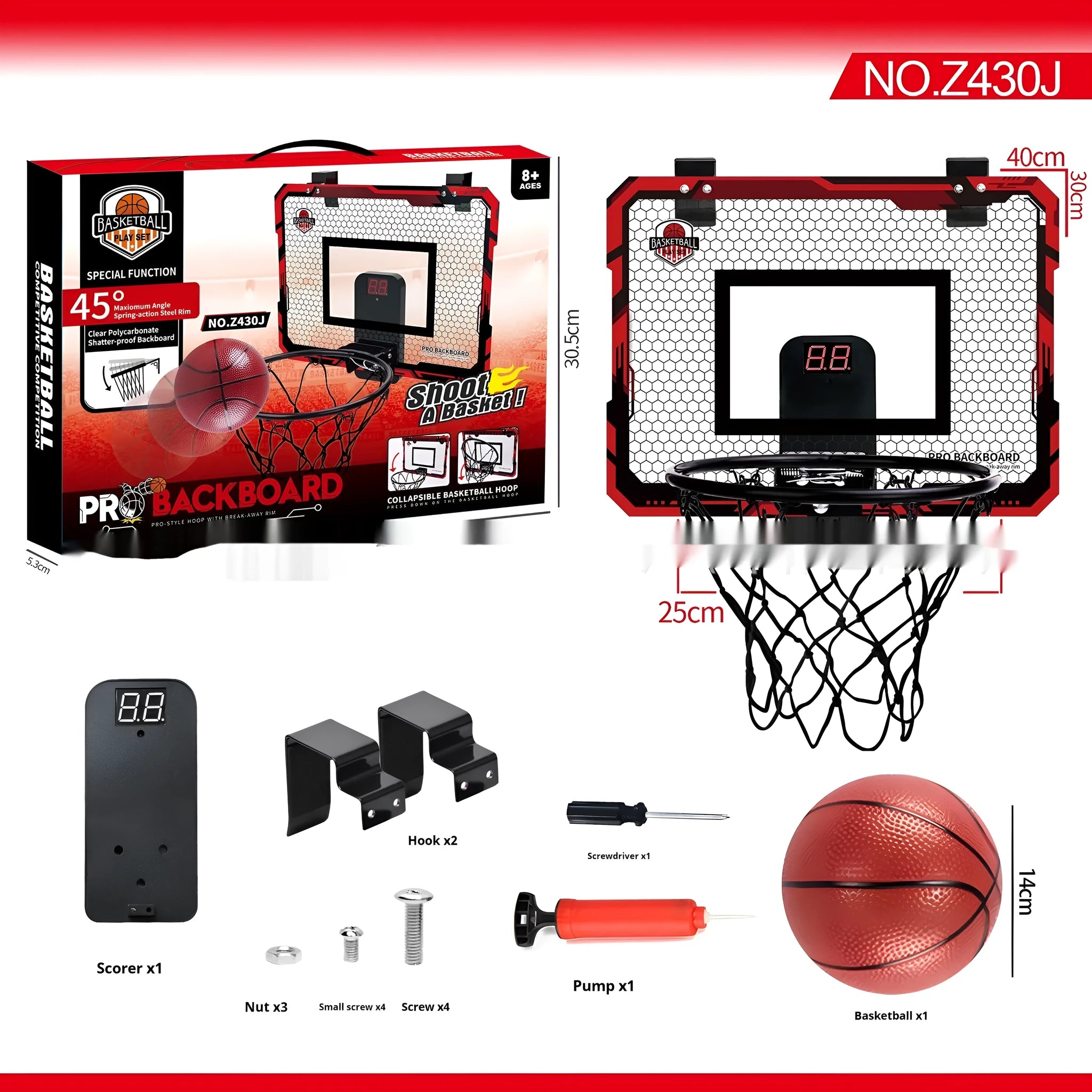 Folding basketball frame with dunk scoring function and punch-free suction cup mounting system