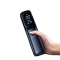 Black portable electric car air pump with tyre pressure gauge and ABS inflation tube