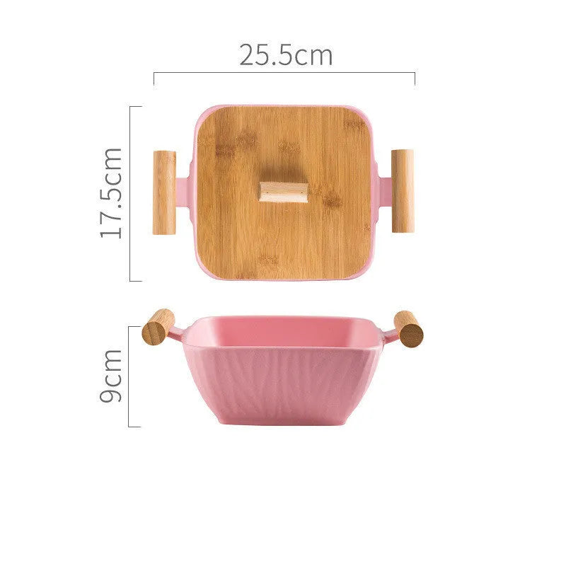 Modern porcelain ceramic serving bowl with lid in irregular shape design
