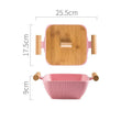 Modern porcelain ceramic serving bowl with lid in irregular shape design