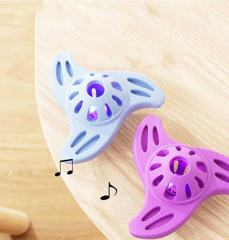 Blue boomerang-shaped dog chew toy with textured edges for medium and large breed dogs