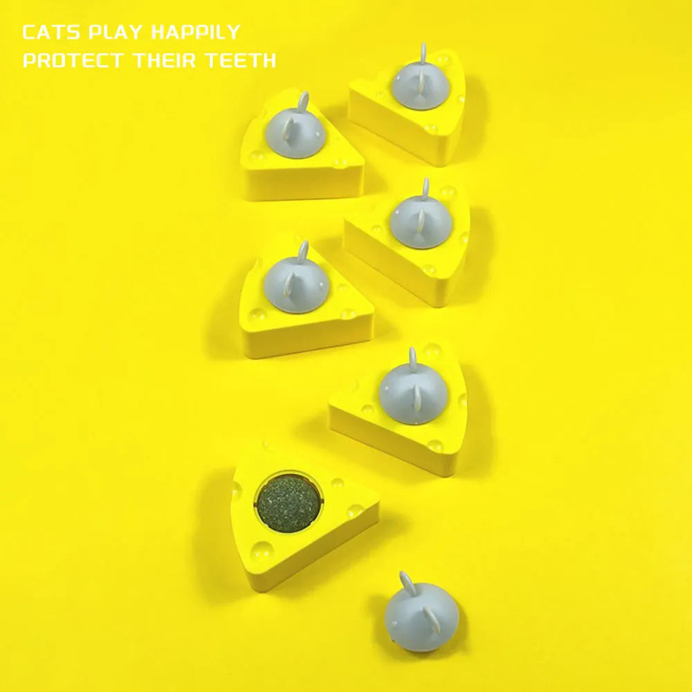 Yellow catnip toy balls with cheese flavour for feline dental care and indoor entertainment