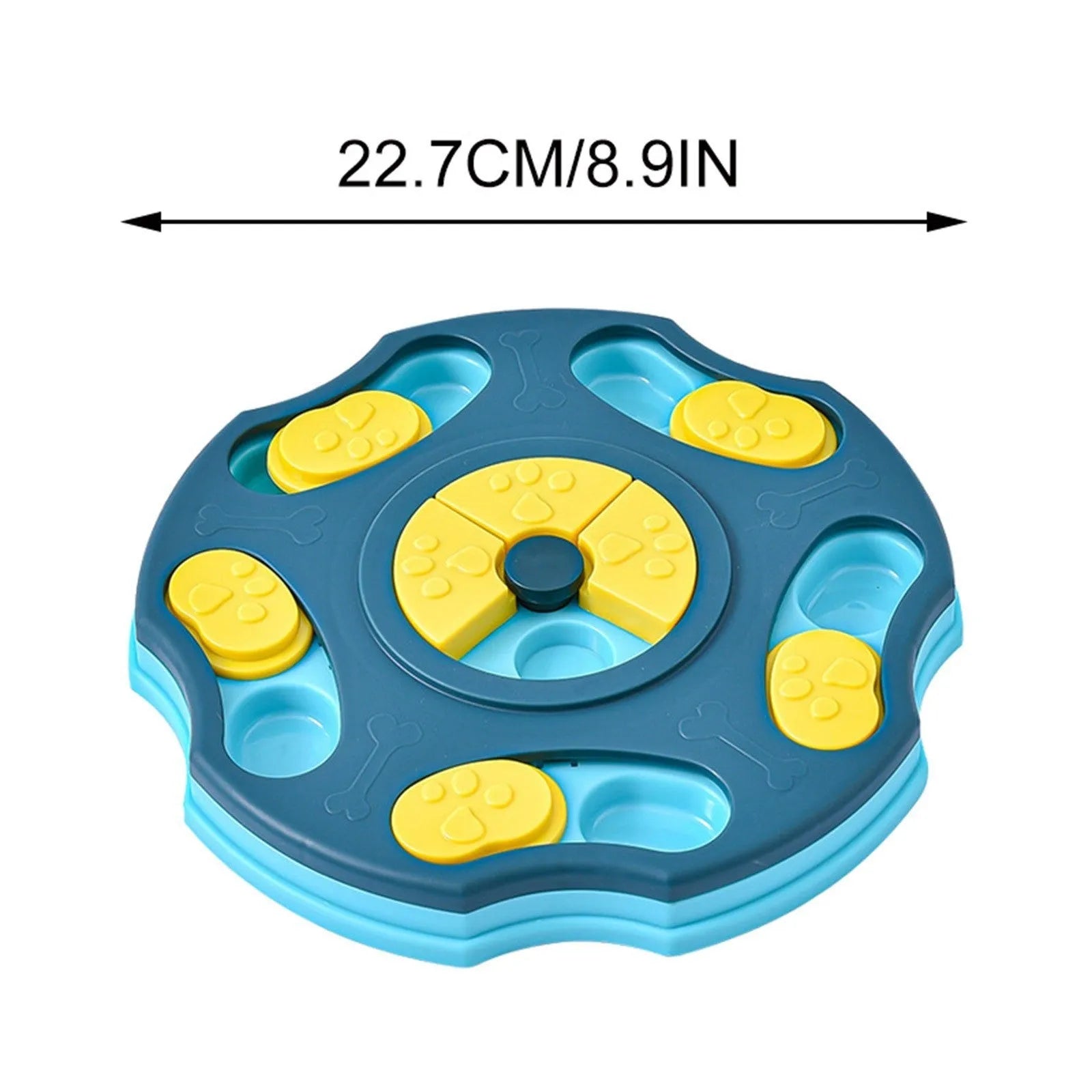 Blue and pink dog puzzle feeder toy for aggressive chewers with food bowl and interactive game design