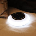 DEAMAK-1 Bluetooth speaker with integrated LED desk lamp showing folding design and touch controls