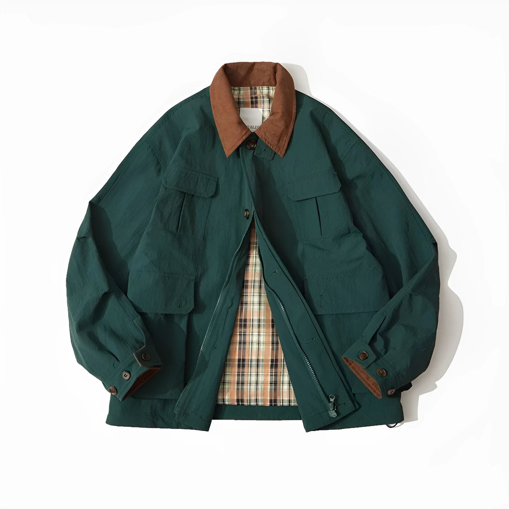 Men's and women's apricot and green polyester casual jacket with side seam pockets