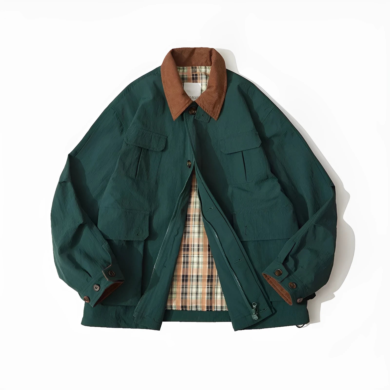 Men's and women's apricot and green polyester casual jacket with side seam pockets