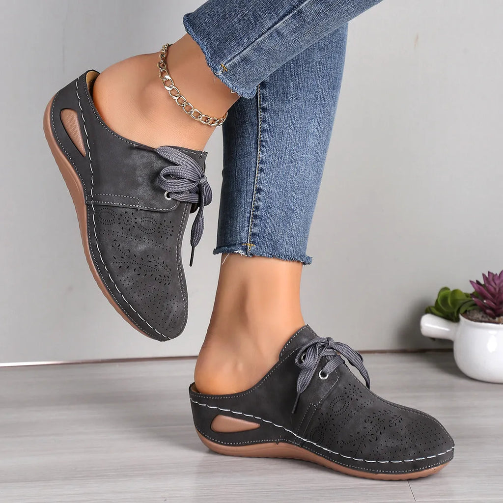 Women's summer lace-up slippers with wedge sole and hollow-out design in various colours