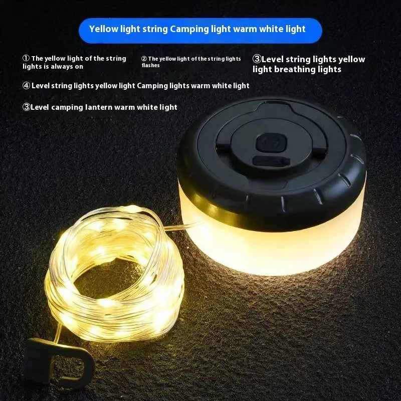 Rechargeable outdoor string lights with 30 LED beads in 8 metre length for camping and garden use