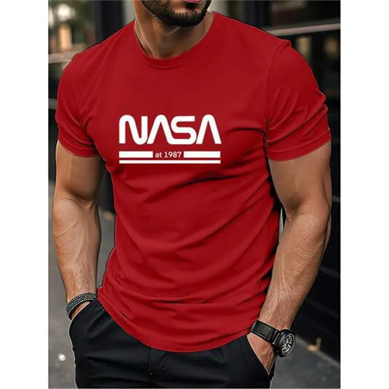 Men's slim-fit short sleeve cotton t-shirt in a straight cut, shown in a selection of available colours.