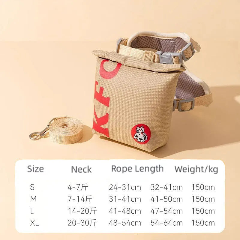 Cartoon hamburger design adjustable vest leash rope for dogs and cats in escape-proof backpack harness