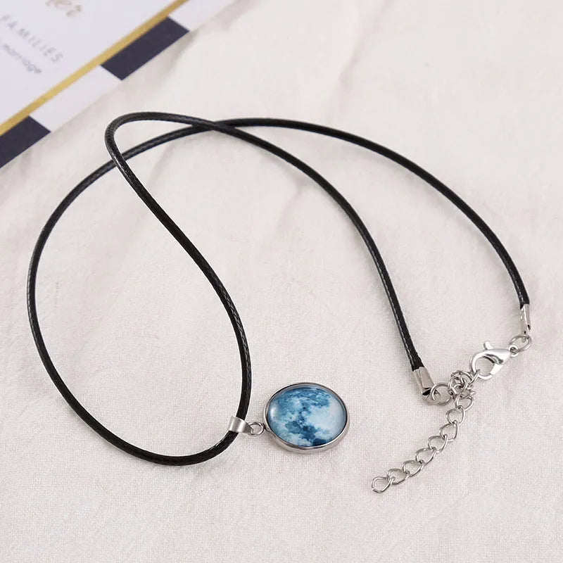 Christmas moon night sky luminous alloy pendant necklace with colourful glass constellation design