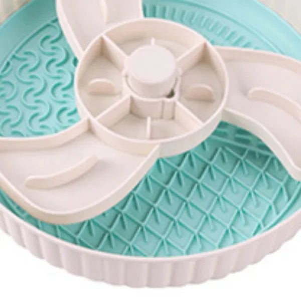 Pet rotating game board feeding bowl with slow food licking mat and anti-choke silicone base pad in beige colour