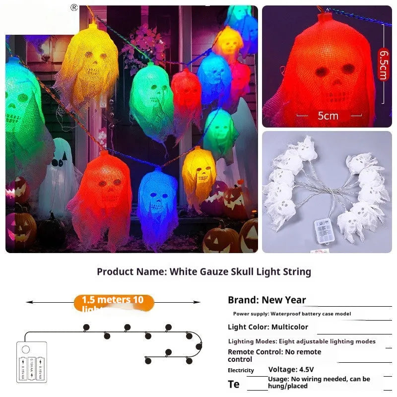 Halloween battery-powered LED coloured string lights for indoor wall decoration showing colour and warm white options