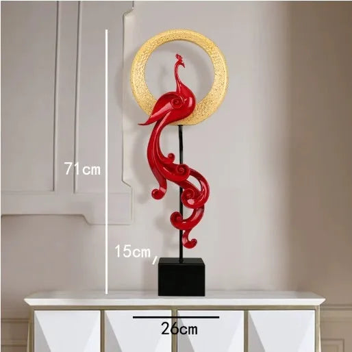 Large European-style phoenix resin ornament in silver, rose gold, or red colour options