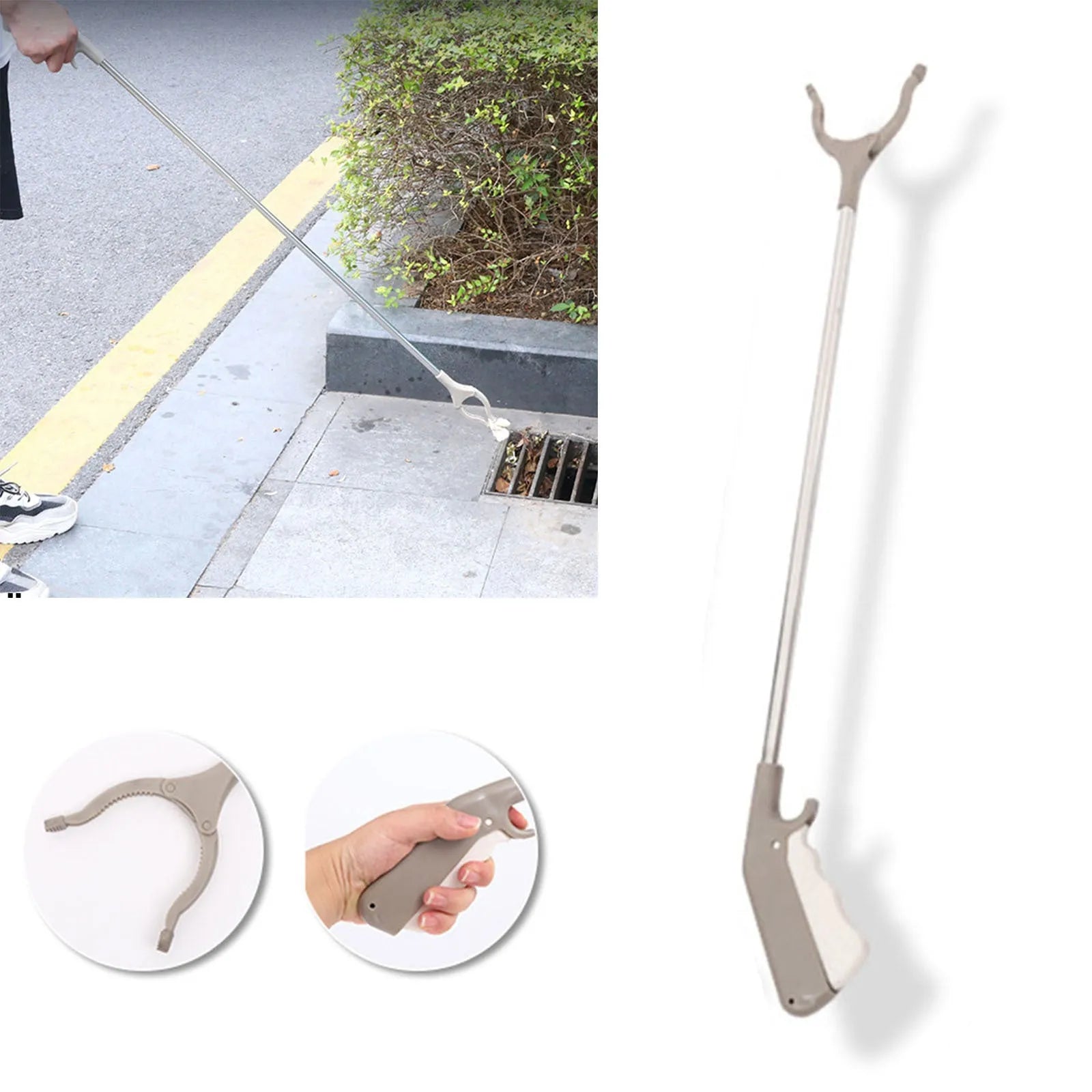 40cm stainless steel garbage picker with plastic handles for bending-free rubbish collection