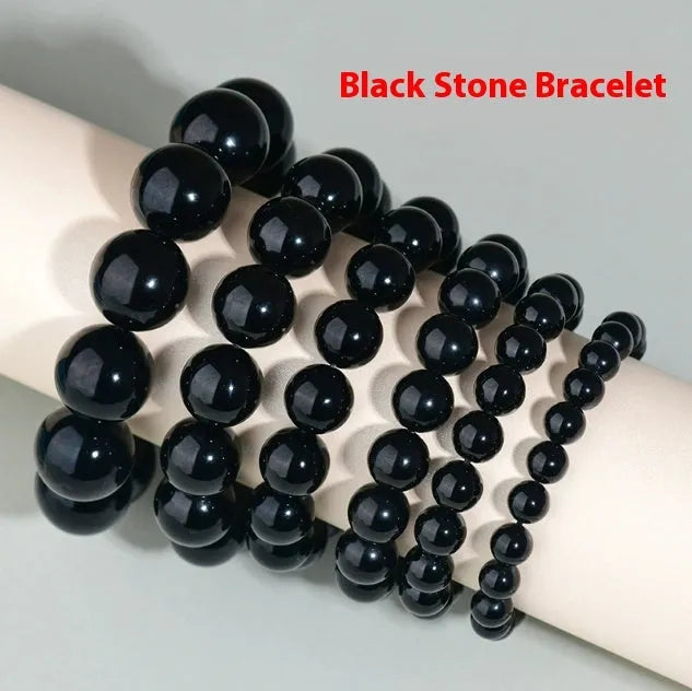 Hand-woven obsidian couple bracelet set with crystal beads in ethnic style design