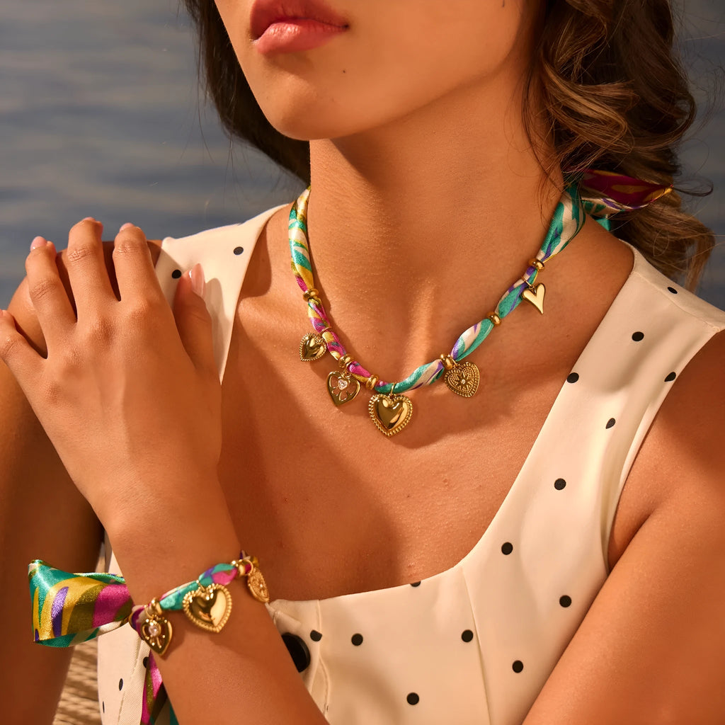 Geometric pendant necklace and chain bracelet in 18K gold electroplated finish with adjustable 41-50cm necklace