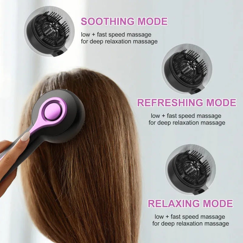 USB-powered head massage comb in black colour with mechanical speed control