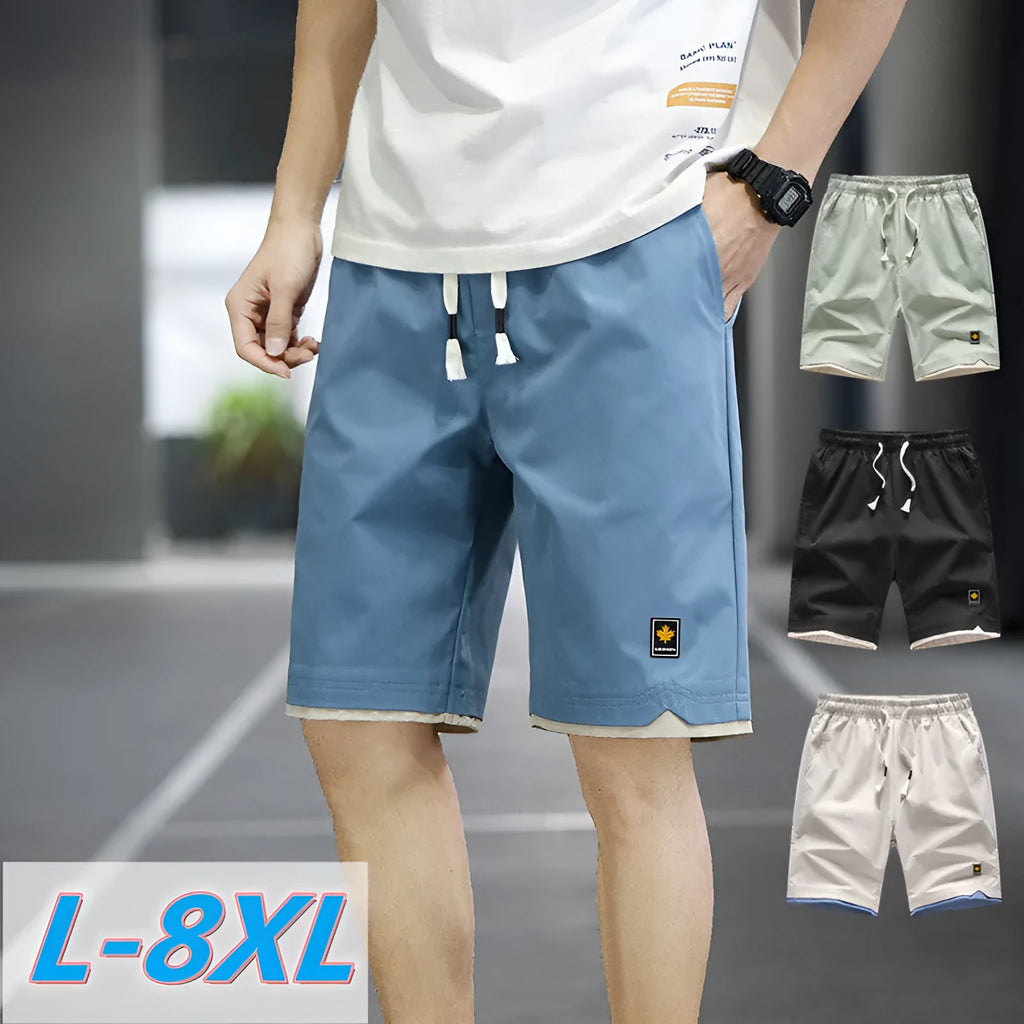 Men's loose-fit Korean-style casual beach shorts in blue, available in sizes up to 8XL.