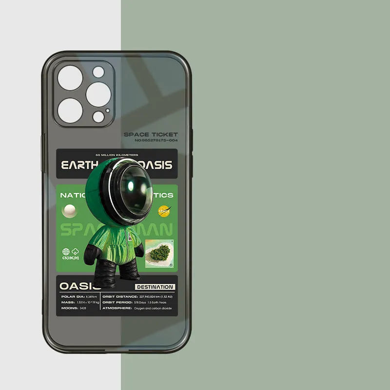 Soft black TPU iPhone case with anti-drop protection showing Mars Ticket and Oasis Flights design options