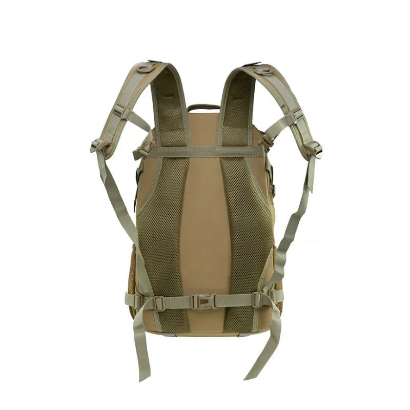 Green Oxford cloth mountaineering backpack with air pillow belt, shown with a large main compartment.
