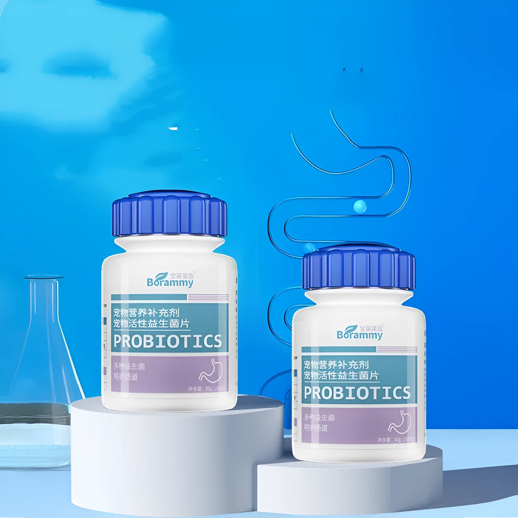 Bottle of Pet Active Probiotic Tablets containing 180 tablets for dog and cat digestive health support.