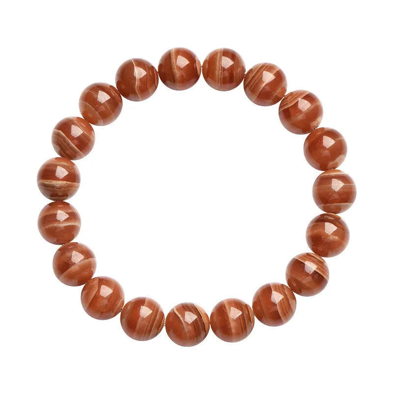 Natural Old Mine Rhodochrosite round beads bracelet with Ruyi design elements