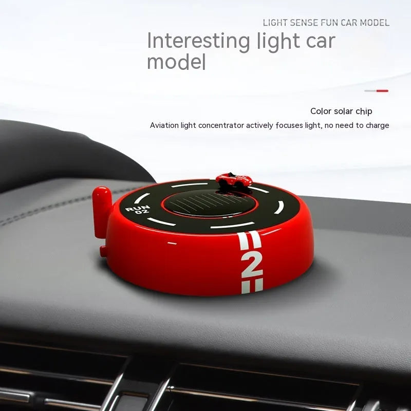 Round solar-powered car fragrance diffuser with LED lights in modern design