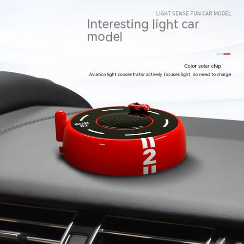 Round solar-powered car fragrance diffuser with LED lights in modern design