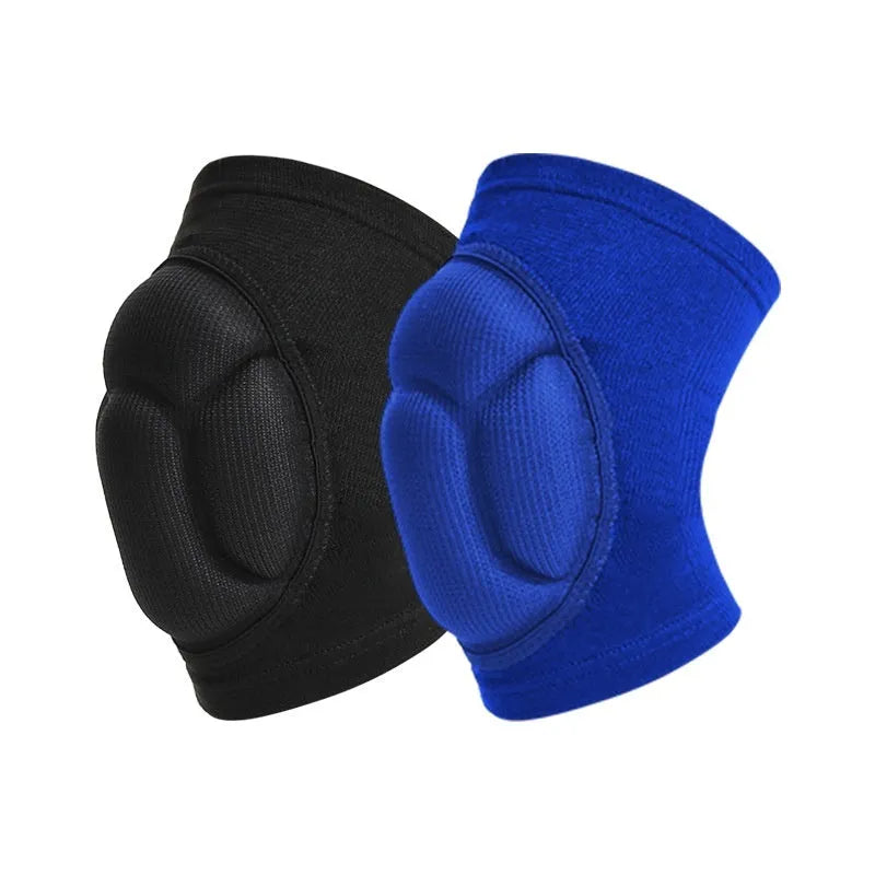 Black and blue thick sponge anti-collision kneepad for dance and sports.