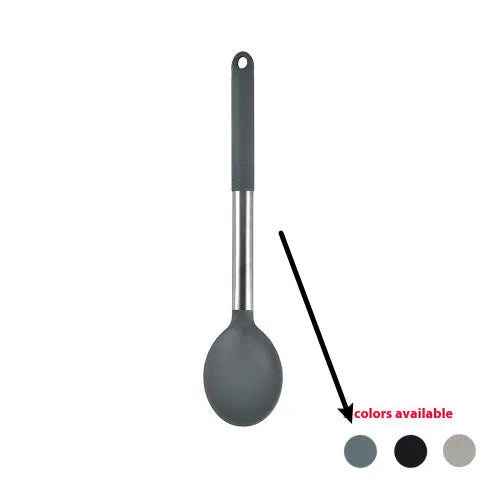 Silicone kitchenware 12 piece set with utensils and rotating storage bucket in black, grey, or khaki
