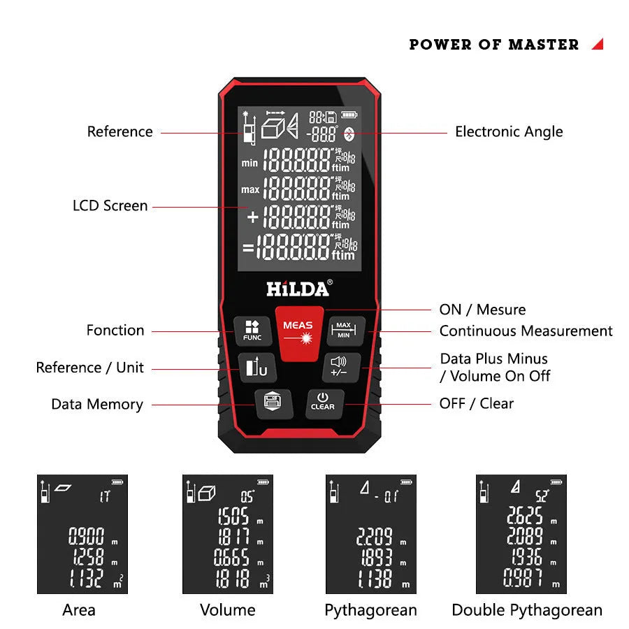 Plastic laser rangefinder measuring device for construction and room measurement up to 120m