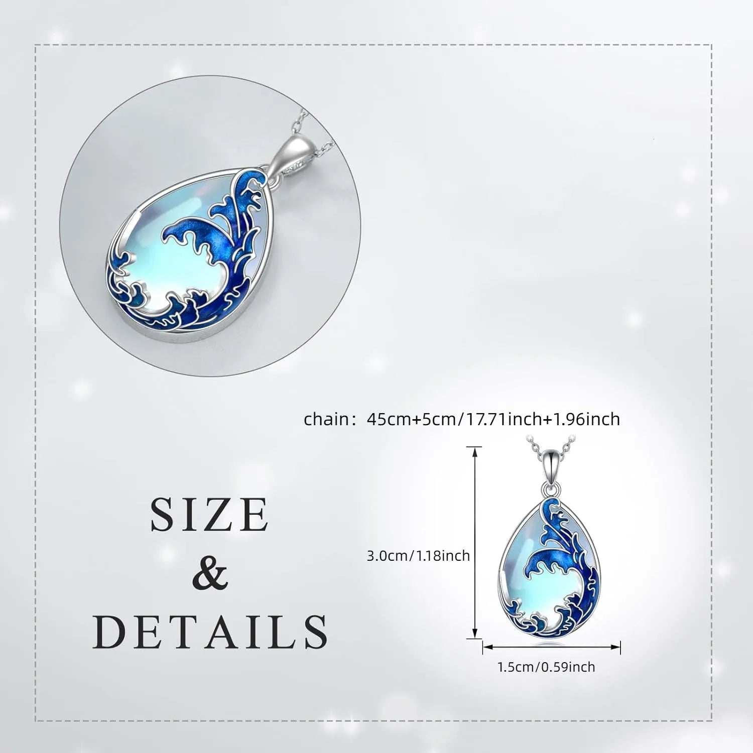 Moonstone blue heart pendant on women's alloy necklace