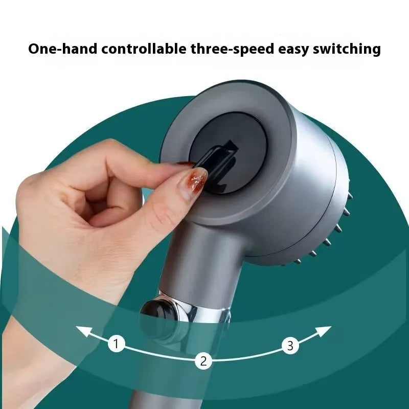 Strong Boost portable bathroom shower head with three-speed adjustment and ABS plastic body.
