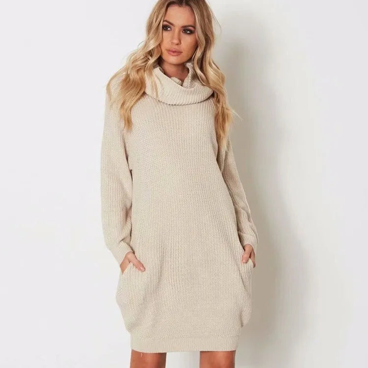Mid-length imitation cashmere sweater with lapel collar and pockets in yellow, black, or apricot