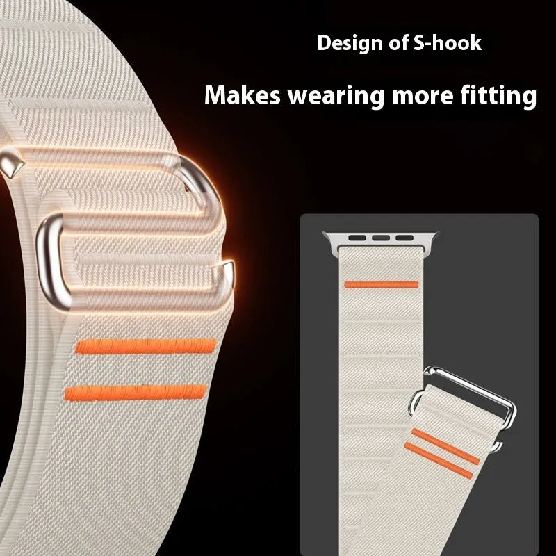Elastic nylon Apple Watch band with stainless steel buckle in Army Green colour