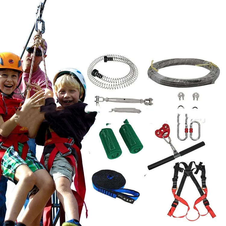 Children's 10-metre pulley slide rope system with alloy steel handle and safety harness