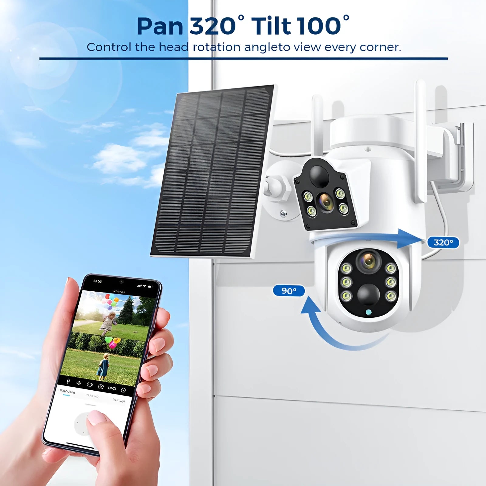 Outdoor solar wireless wifi security camera with solar panel in black colour option