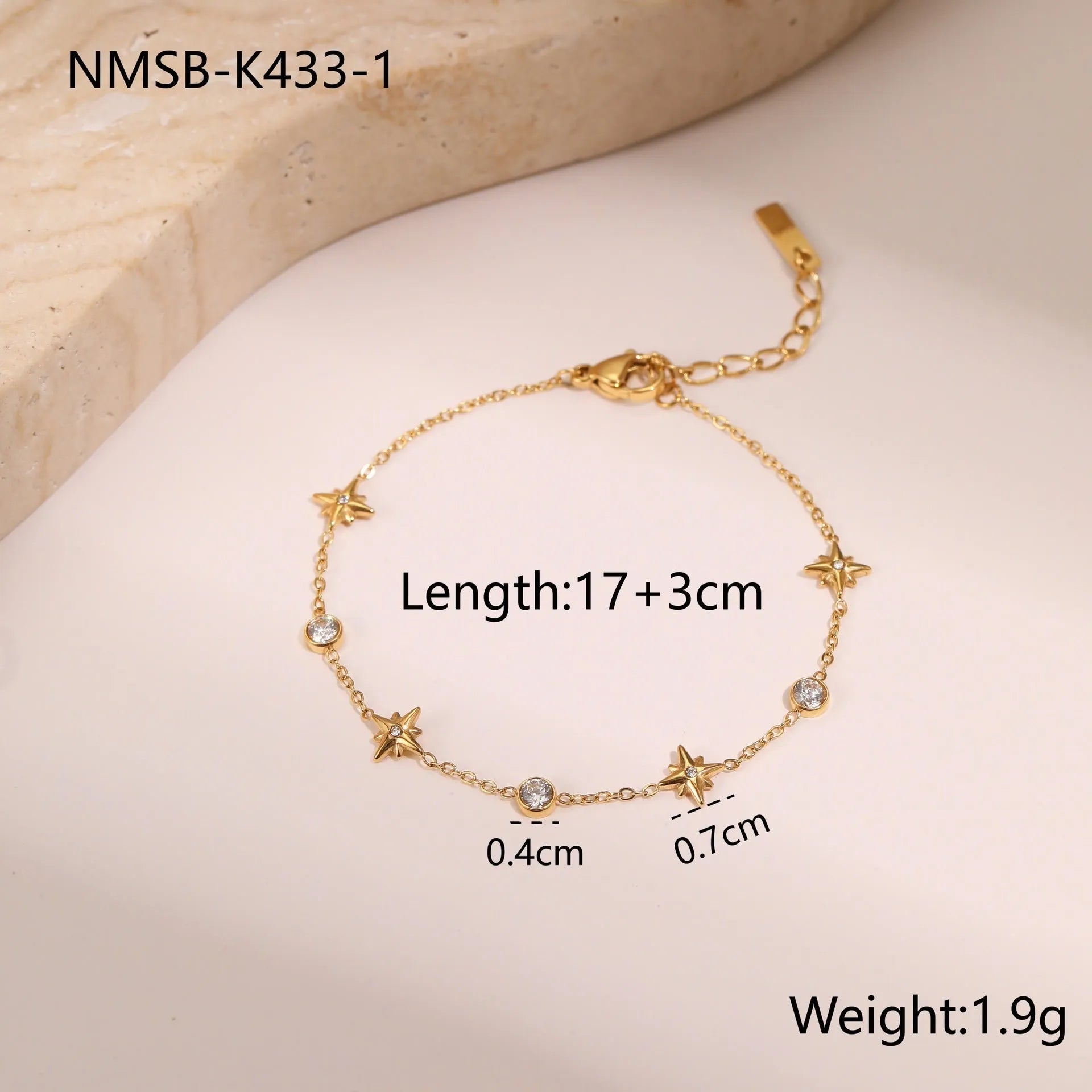 Women's titanium steel bracelet with gold plating and geometric star pendant