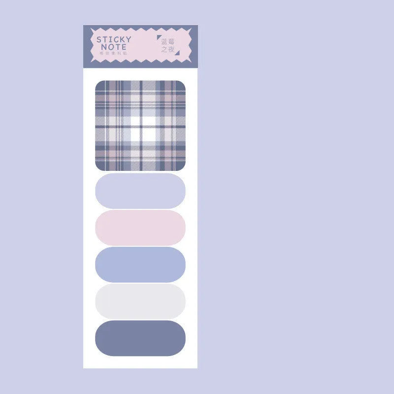 Eight colourful memo pad sticky notes showing Spring Garden, Twilight Coast, and other designs, 67mm by 200mm