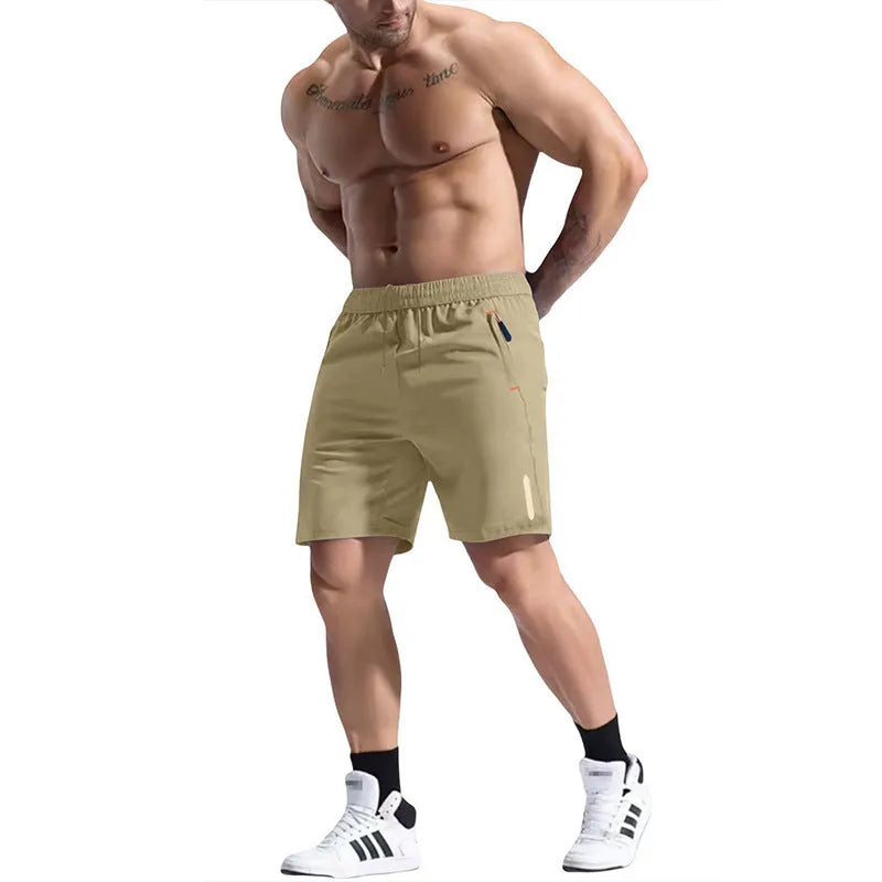 Men's grey elastic waist sports shorts with drawstring, made from bamboo fibre blend fabric.