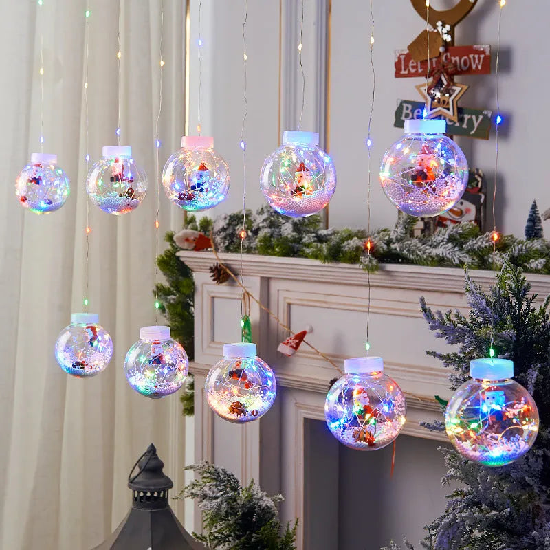 LED Christmas curtain lamp string with 10 fairy snowman wishing ball PVC decorations