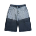 Blue tie-dye gradient cropped jeans with loose fit and washed-out colour