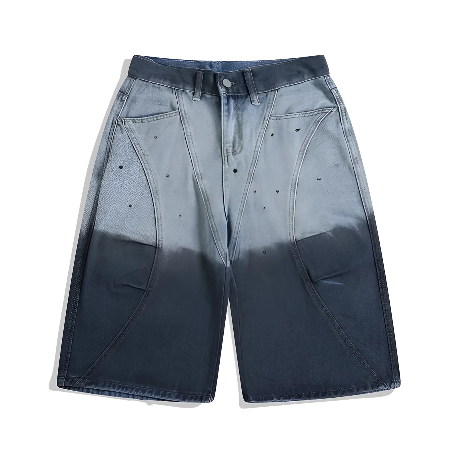 Blue tie-dye gradient cropped jeans with loose fit and washed-out colour