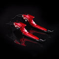 Pair of anodised metal motorcycle brake and clutch levers with adjustable length mechanism