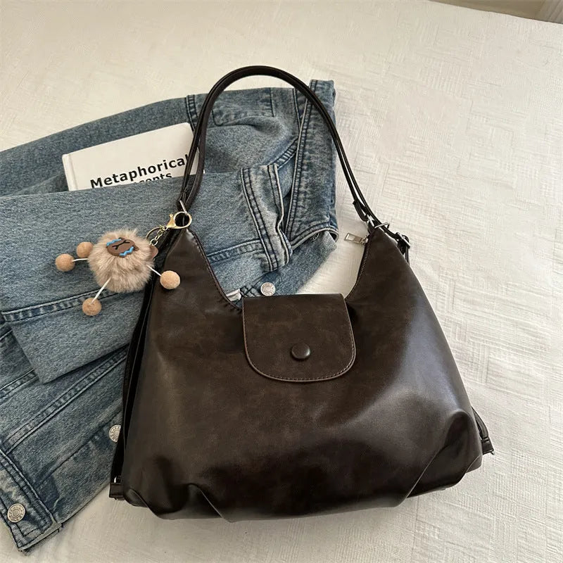 Textured PU women's shoulder bag in horizontal square shape with single strap