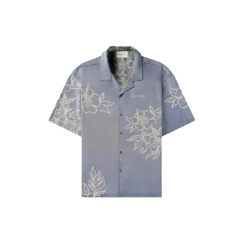Men's printed flower pattern short sleeve top in polyester fabric with loose casual fit